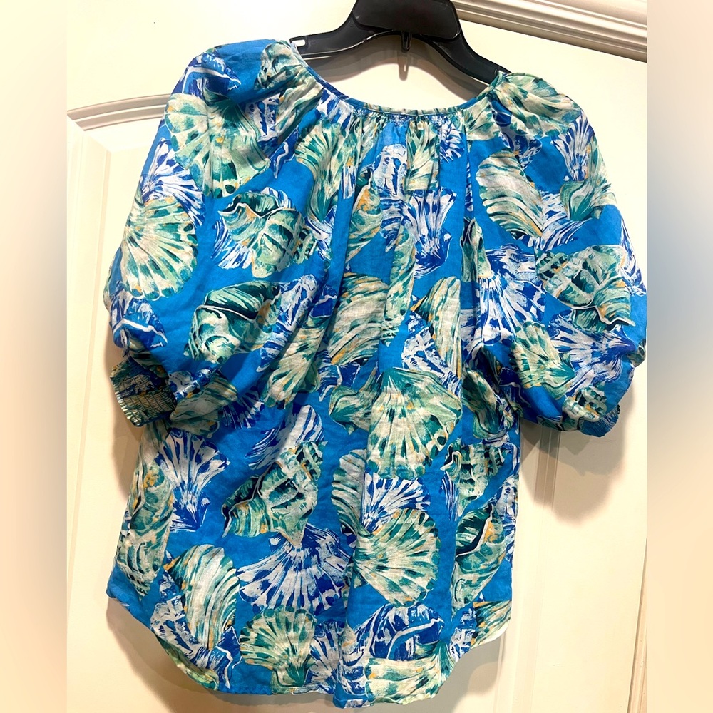 🐠Puff Sleeve Linen Top | Sz 4 | NWOT. Loose Fitting